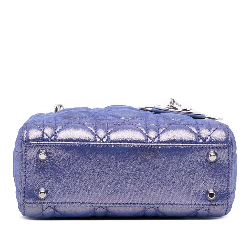 Dior Mini Iridescent Lambskin Cannage Lady Dior Blue Leather Good - Inside View