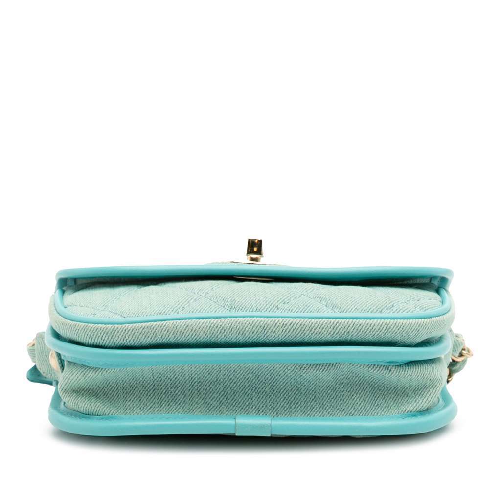 Chanel Mini CC Quilted Denim Messenger Flap Blue Denim Good - Inside View