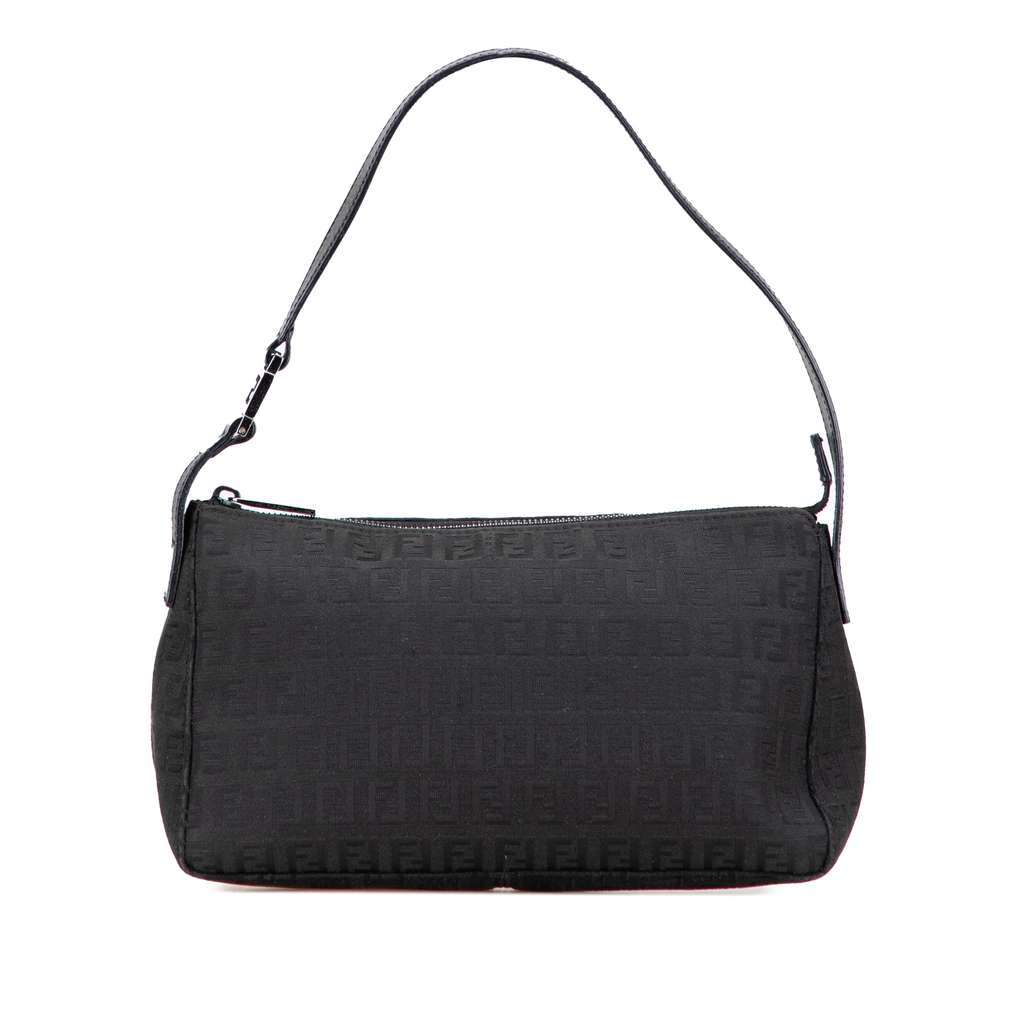Fendi Zucchino Canvas Shoulder Bag Black Canvas Good - Front View