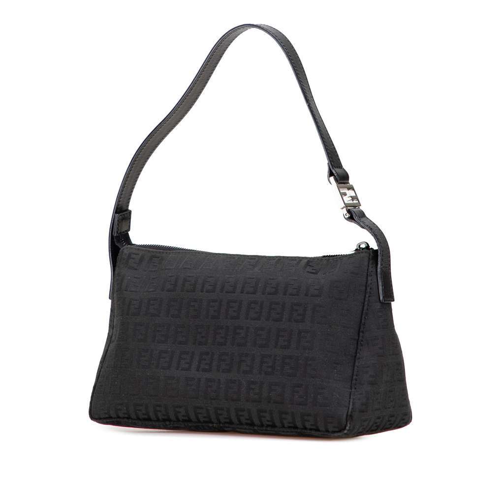 Fendi Zucchino Canvas Shoulder Bag Black Canvas Good - Back View