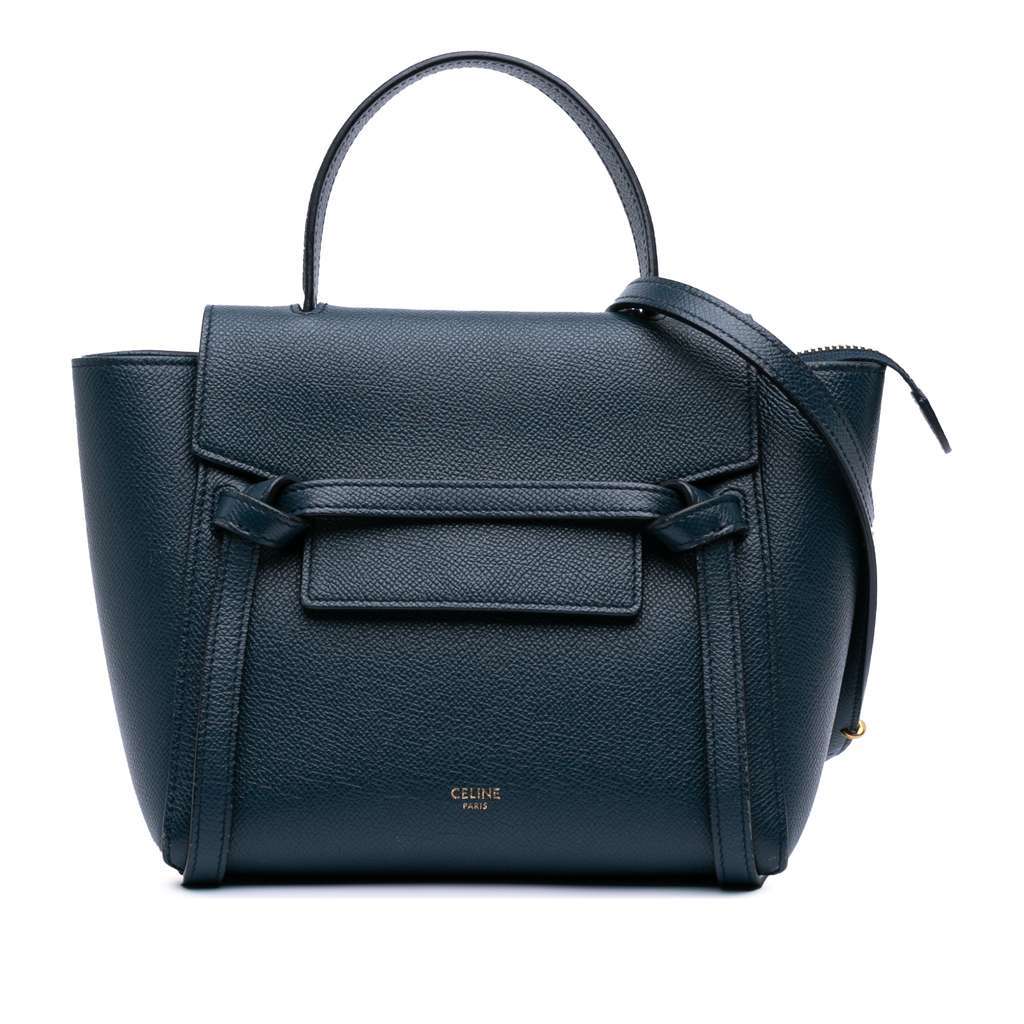 Celine Pico Grained Calfskin Belt Bag Blue Leather Good condition - Front View