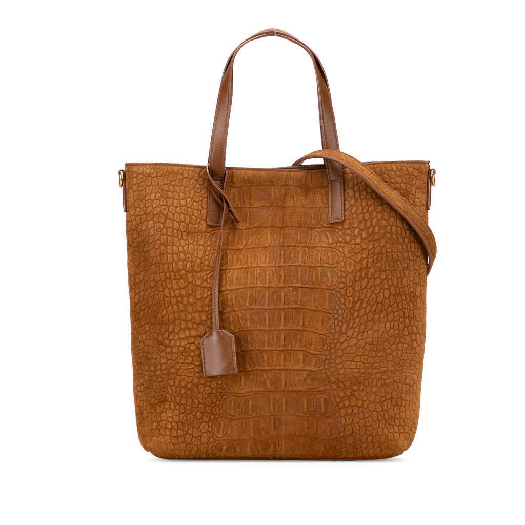 Saint Laurent Toy Croc Embossed Suede North South Shopping Tote Brown Leather Good condition - Front View
