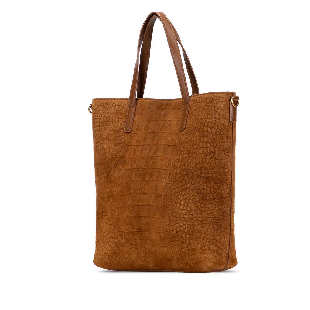 Saint Laurent Toy Croc Embossed Suede North South Shopping Tote Brown Leather Good condition - Back View