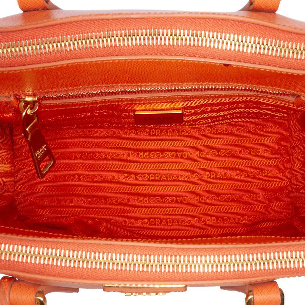 Prada Medium Saffiano Lux Galleria Double Zip Satchel Orange Leather Good - Model View