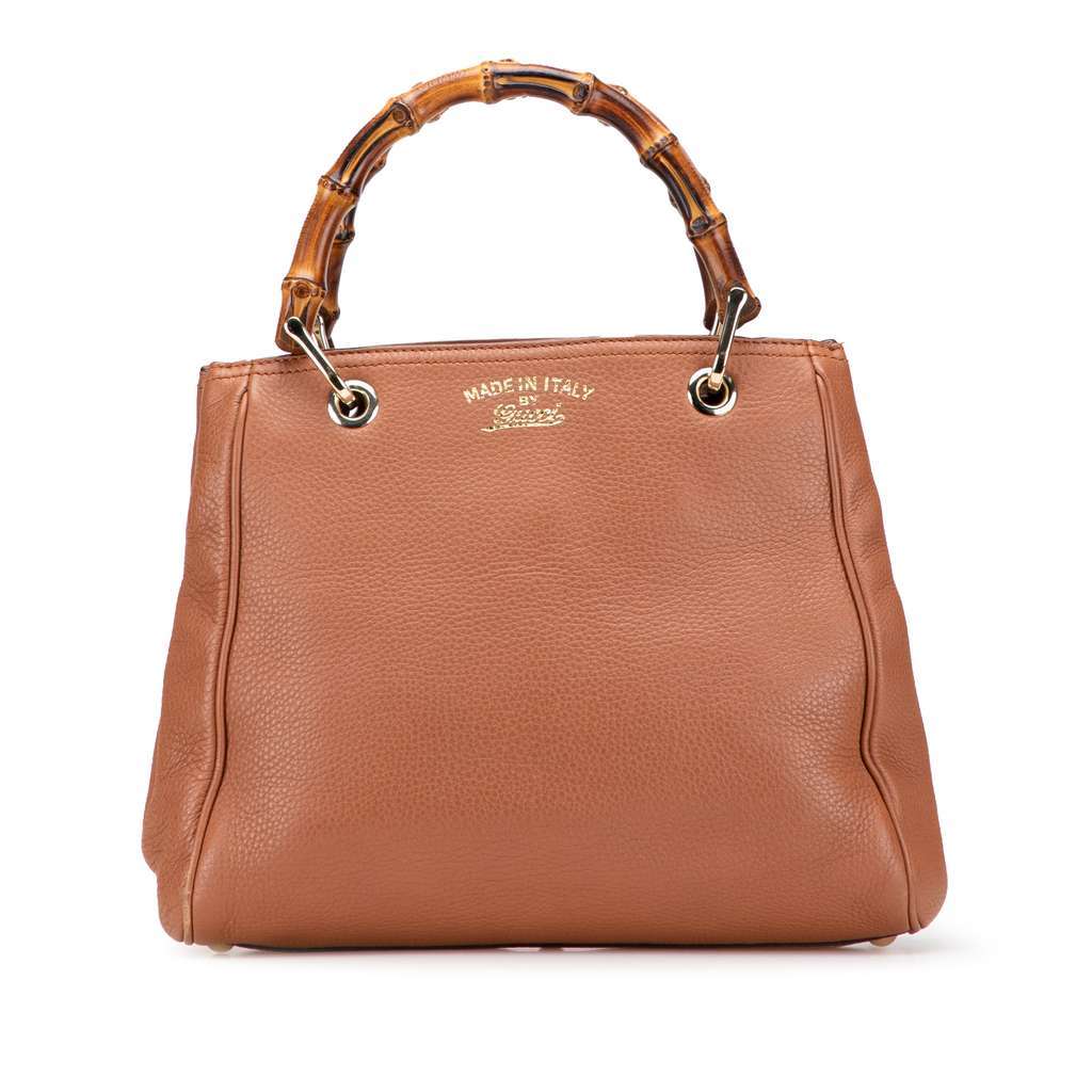 Gucci Small Calfskin Bamboo Shopper Satchel Brown Leather Very good - Front View