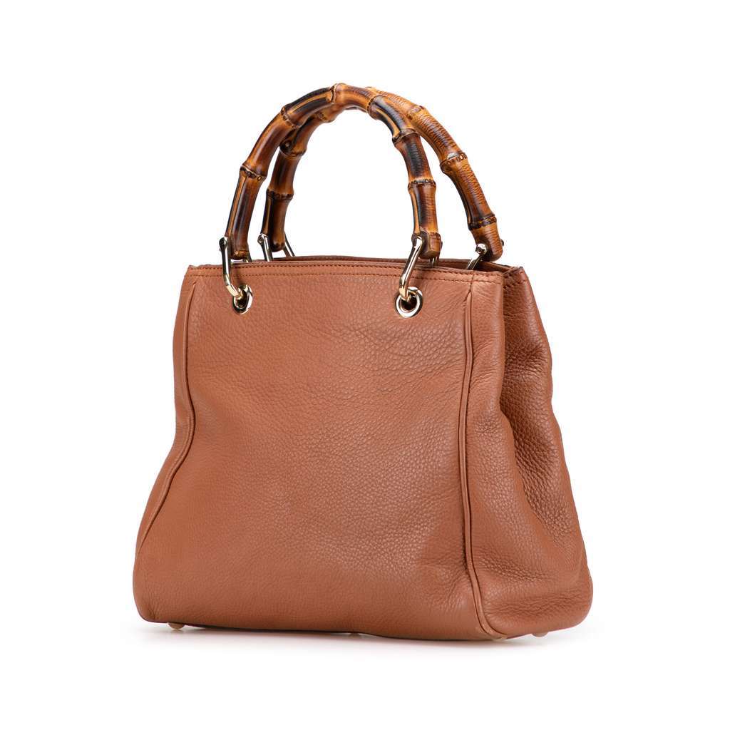 Gucci Small Calfskin Bamboo Shopper Satchel Brown Leather Very good - Back View