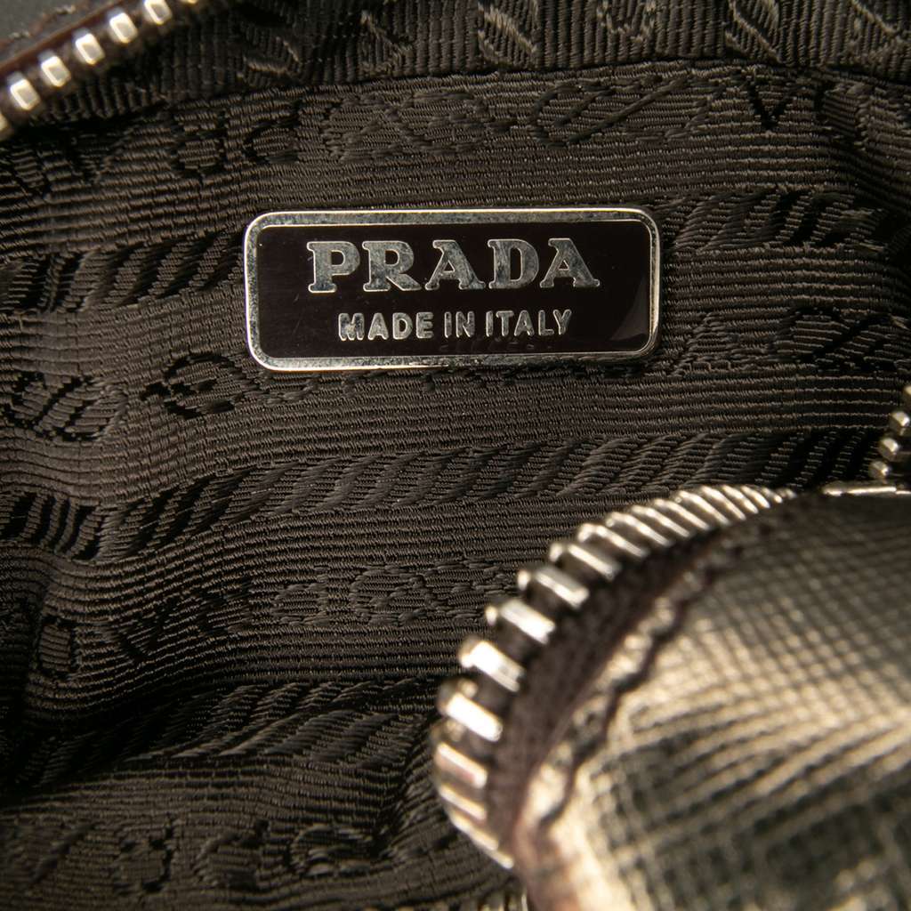 Prada Mini Metallic Saffiano Top Handle Bag Charm Grey Leather Very good - Box View