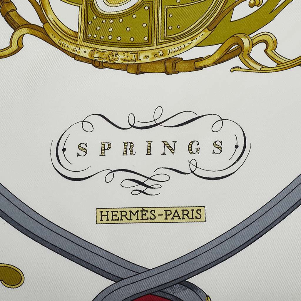 Hermès Springs Silk Scarf White Silk Very good condition - Back View