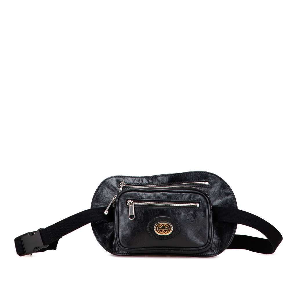 Gucci Calfskin Morpheus Double Zip Belt Bag Black Leather Good - Front View