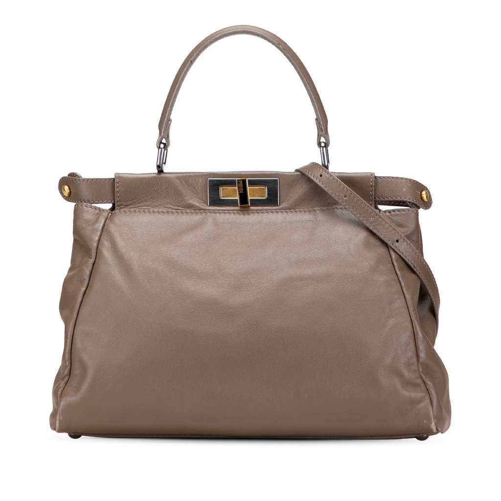 Fendi Medium Calfskin Peekaboo Iconic Satchel Brown Leather Good - Front View