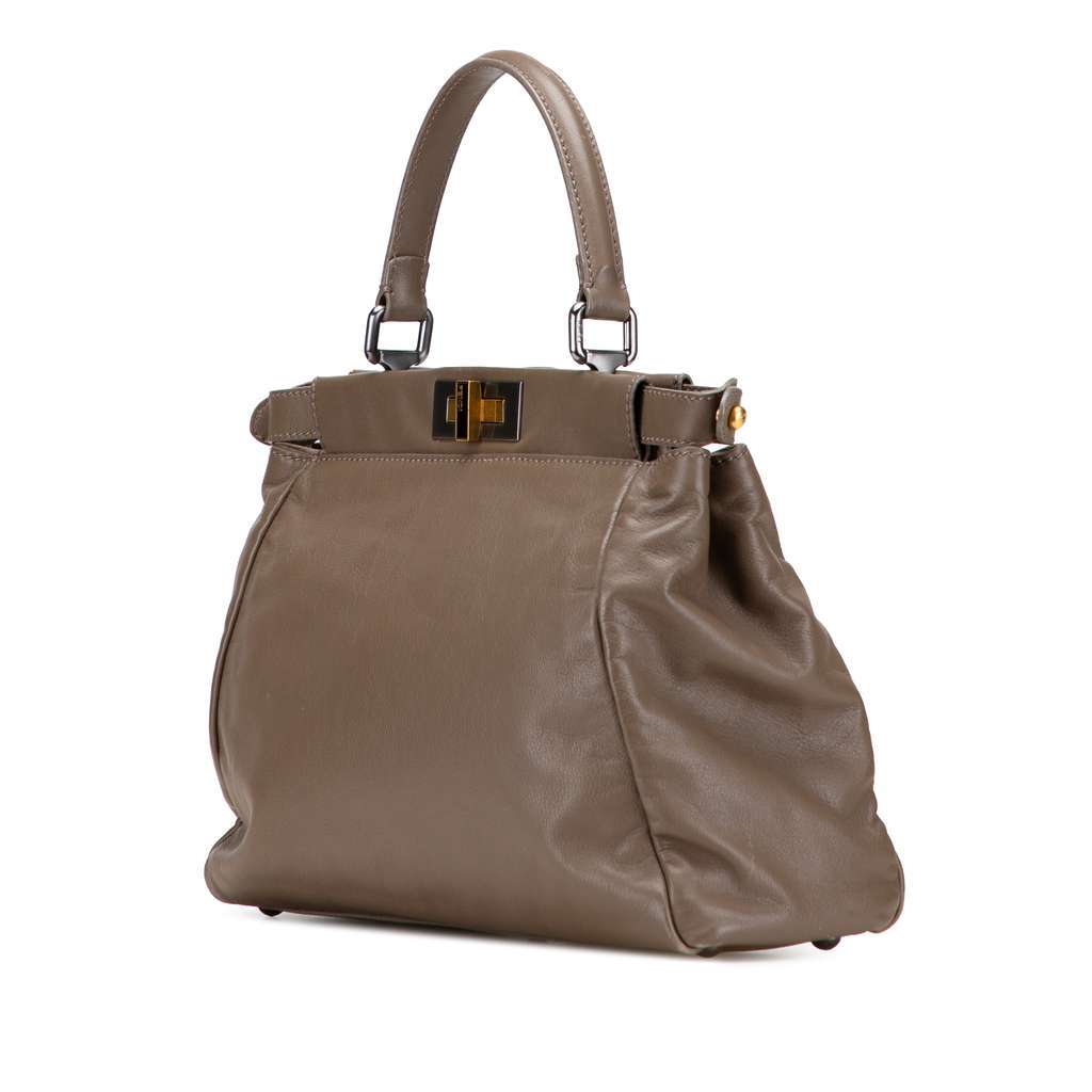 Fendi Medium Calfskin Peekaboo Iconic Satchel Brown Leather Good - Back View