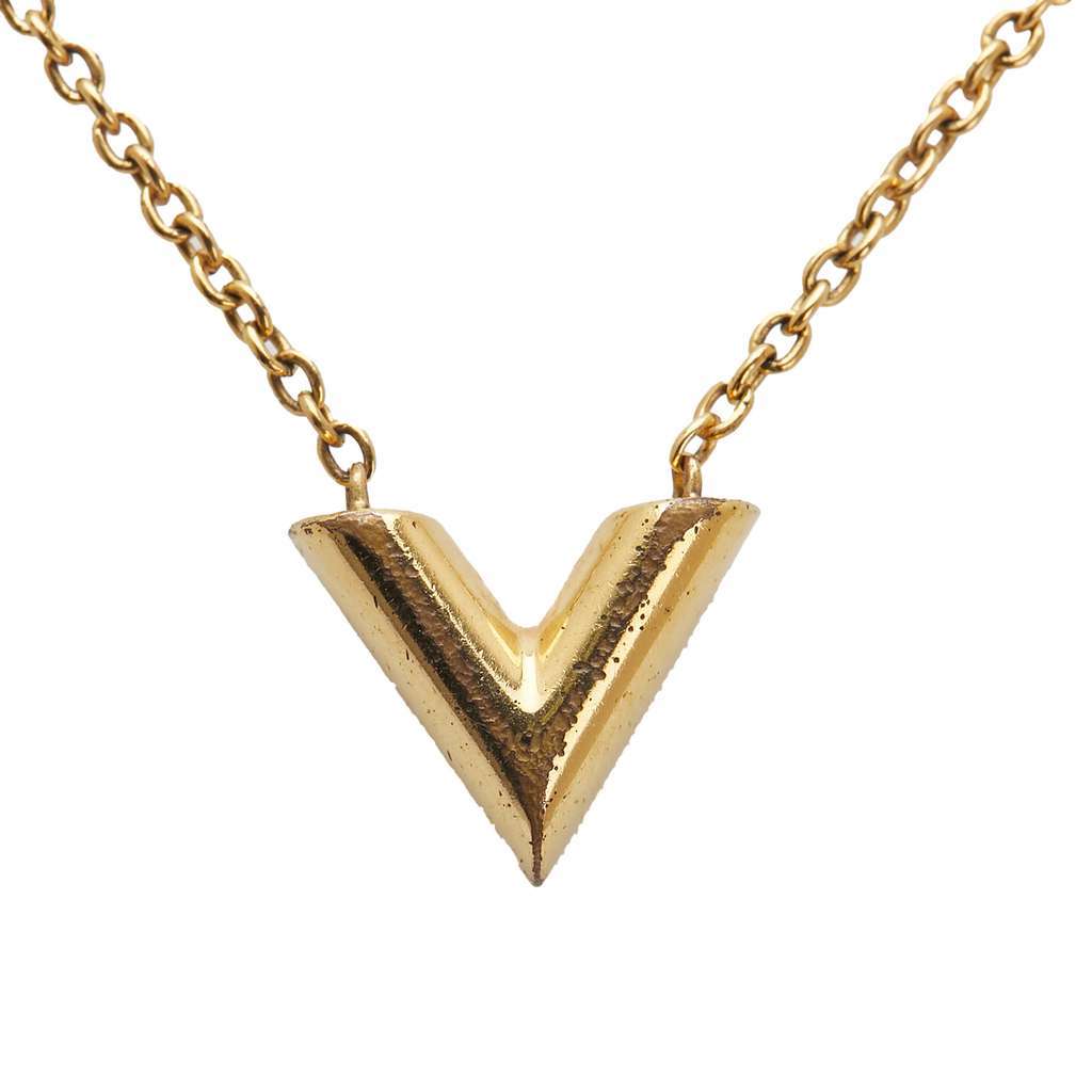 Louis Vuitton Gold Plated Essential V Necklace Gold Metal Very good - Back View