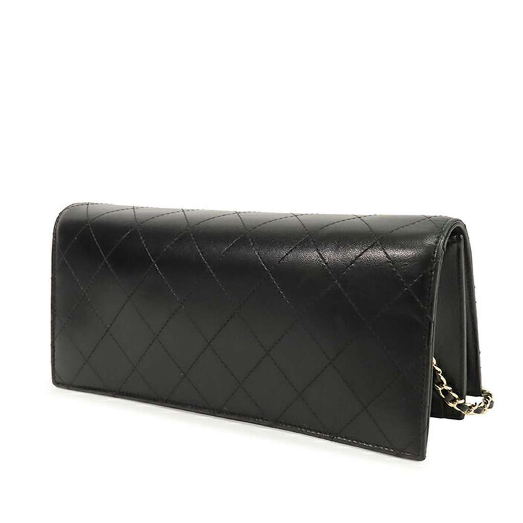 Chanel CC Stitched Lambskin Clutch With Chain Black Leather Good condition - Back View