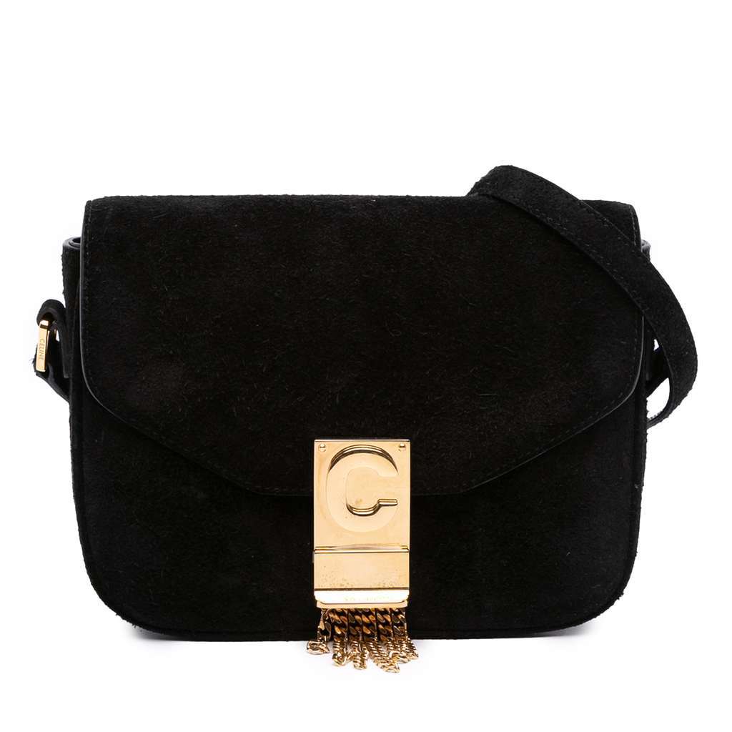 Celine Small Suede Pampille C Bag Black Leather Very good - Front View