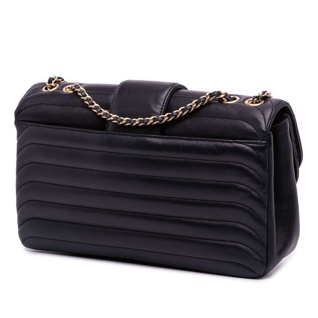 Chanel CC Horizontal Quilted Lambskin Double Flap Black Leather Fair - Back View