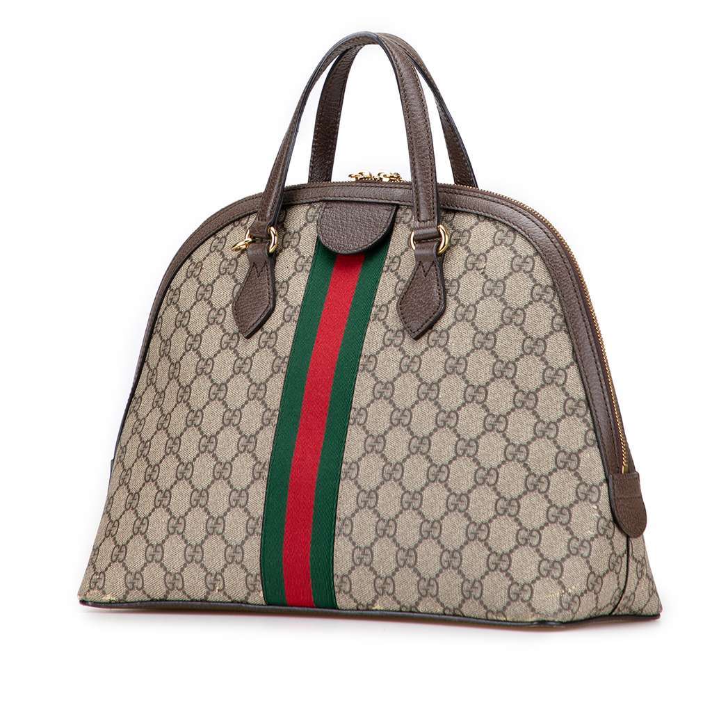 Gucci Medium GG Supreme Ophidia Web Satchel Brown Canvas Good - Back View