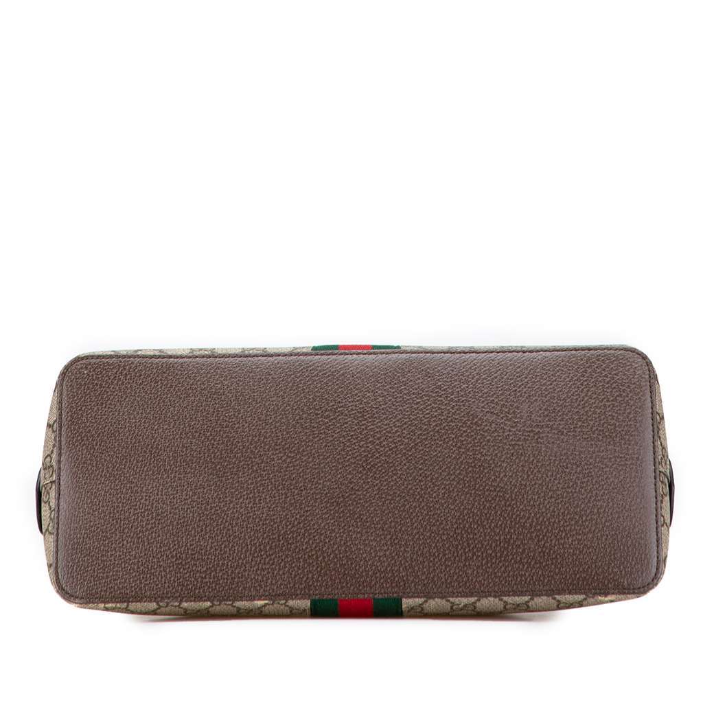 Gucci Medium GG Supreme Ophidia Web Satchel Brown Canvas Good - Inside View