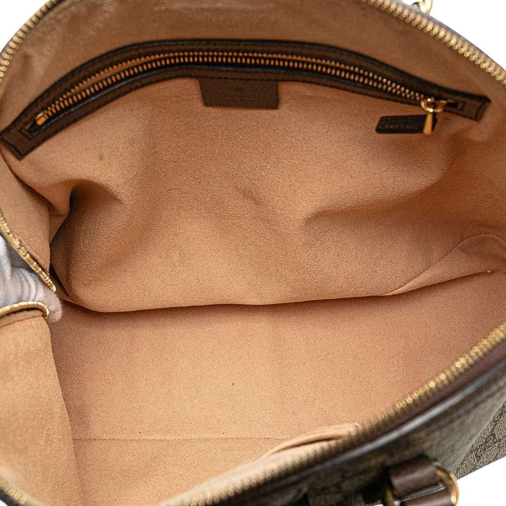 Gucci Medium GG Supreme Ophidia Web Satchel Brown Canvas Good - Model View