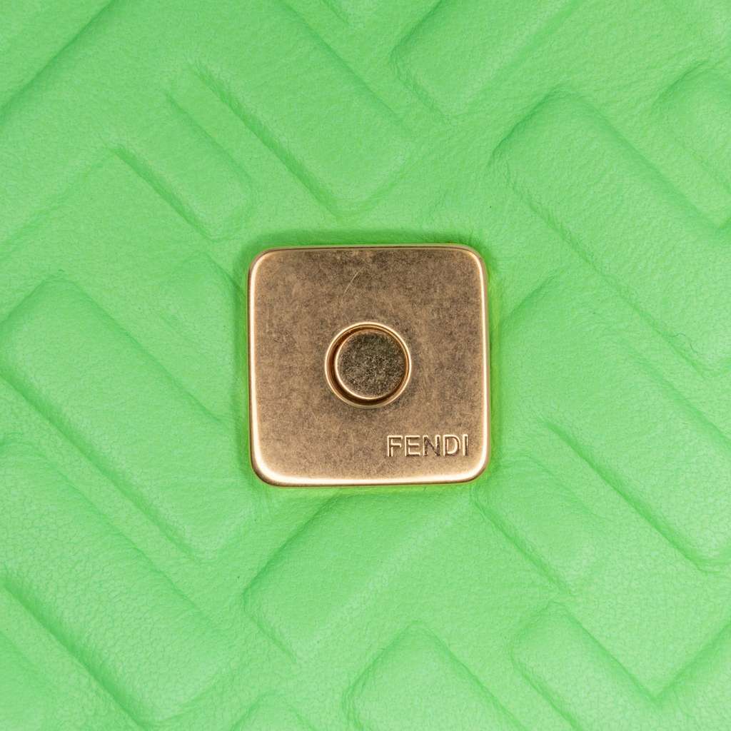 Fendi Zucca Embossed Leather Chain Midi Baguette Green Leather Very good - Box View