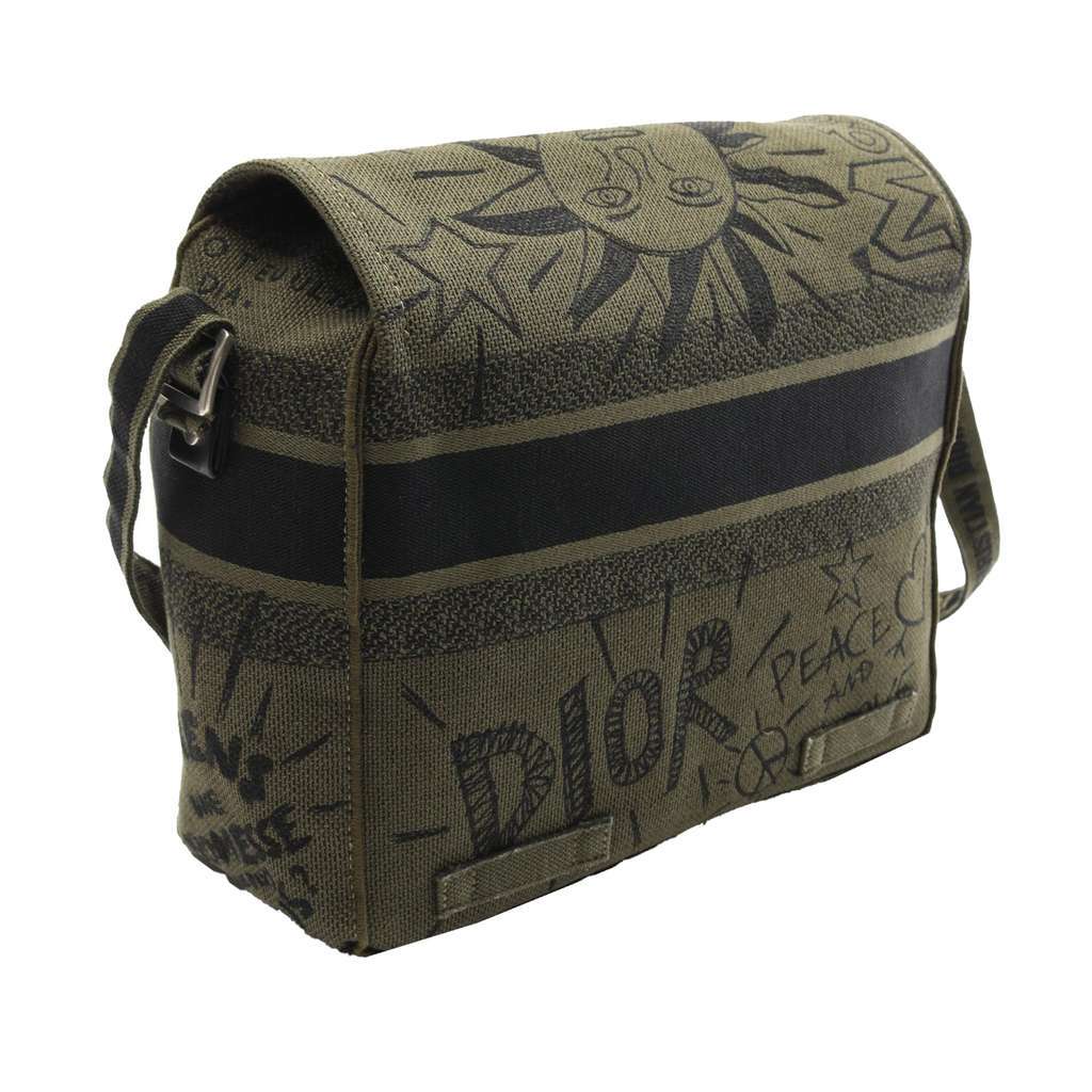 Dior Large Embroidered Canvas Graffiti Diorcamp Messenger Bag Green Canvas Good condition - Back View