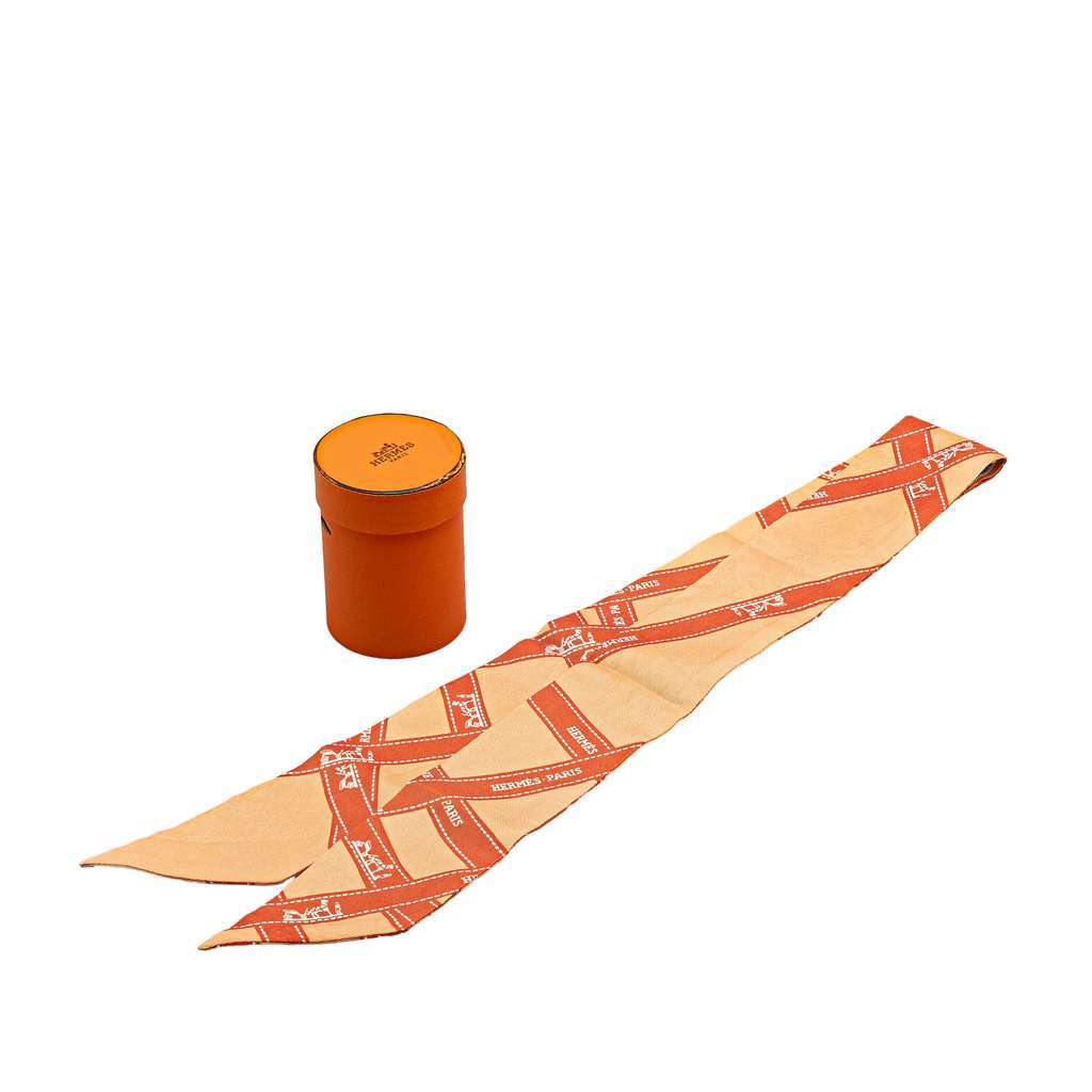 Hermès Bolduc Silk Twilly Scarf Orange Silk Good condition - Box View