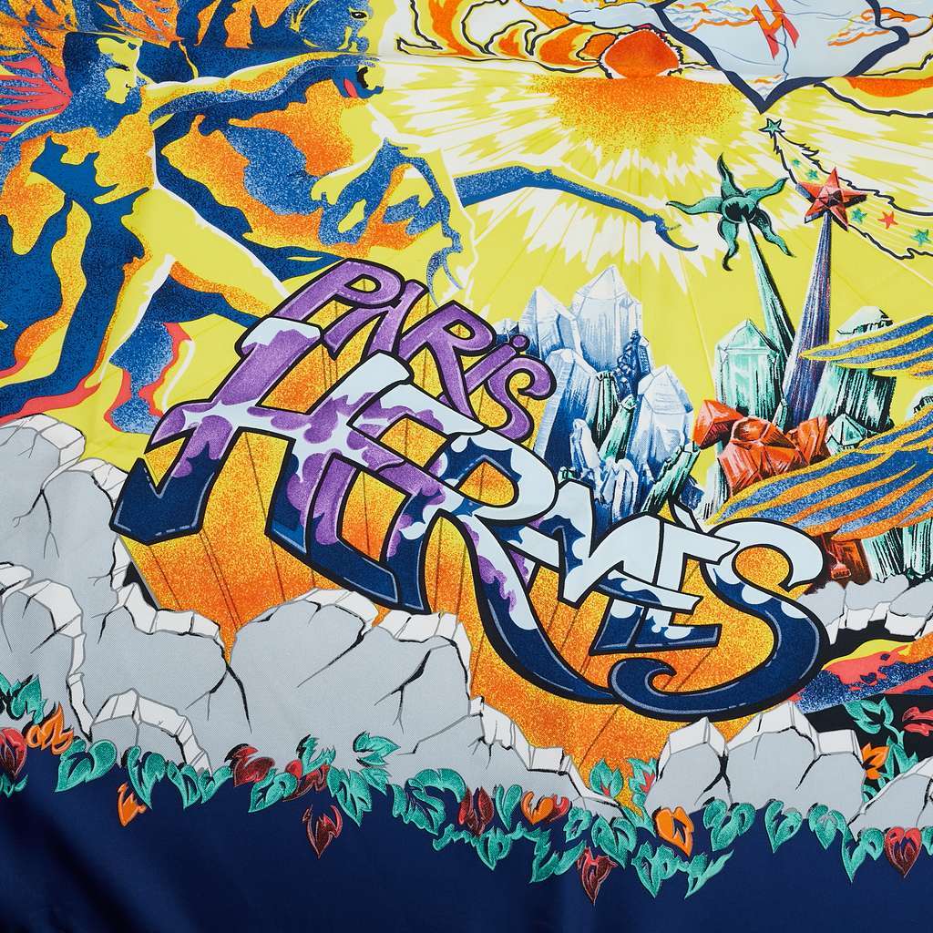 Hermès The Alfee 25th Anniversary Aube Libre Comme Lange Silk Scarf Blue Silk Good condition - Inside View