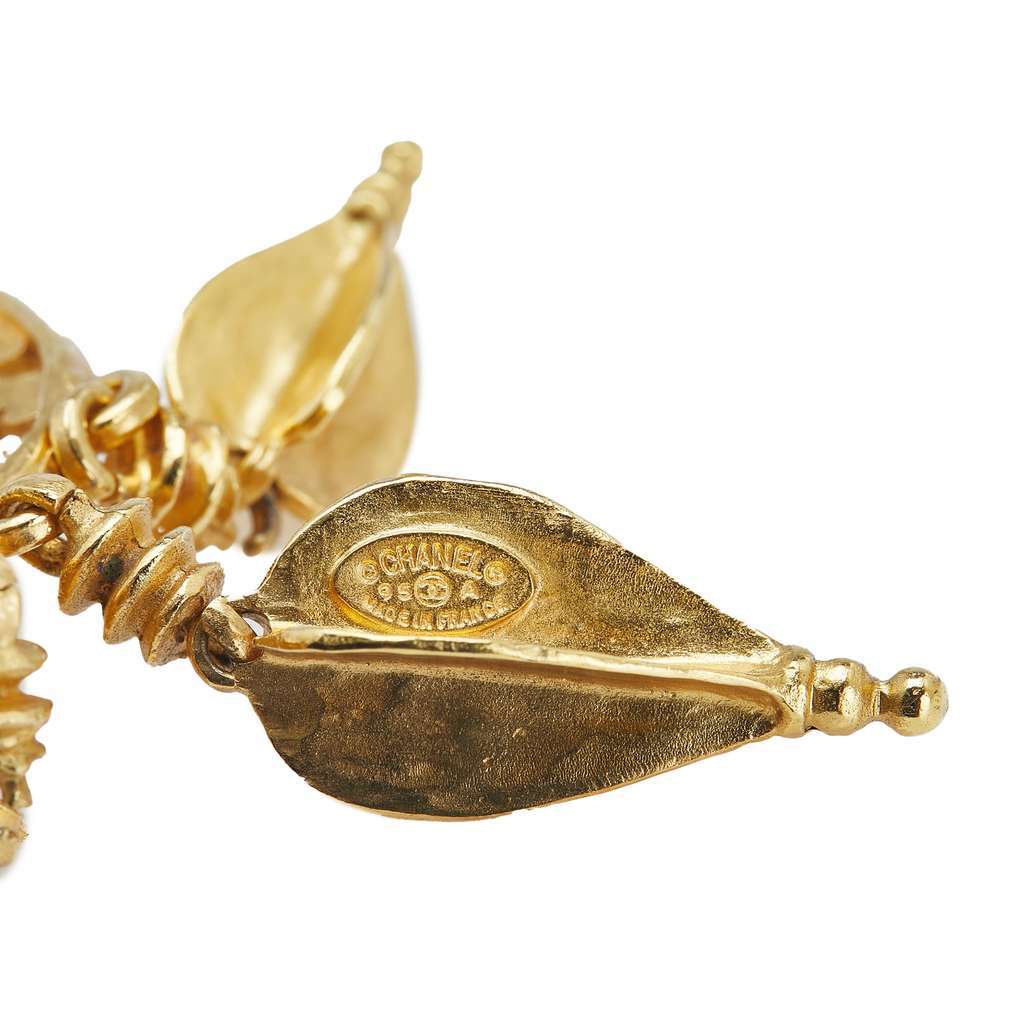 Chanel CC Gold Plated Fretwork Fringe Brooch Gold Metal Good - Inside View