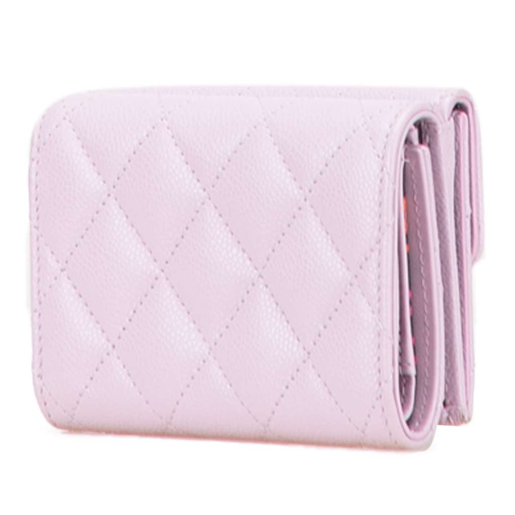 Chanel CC Quilted Caviar Compact Flap Wallet Pink Leather Good condition - Back View