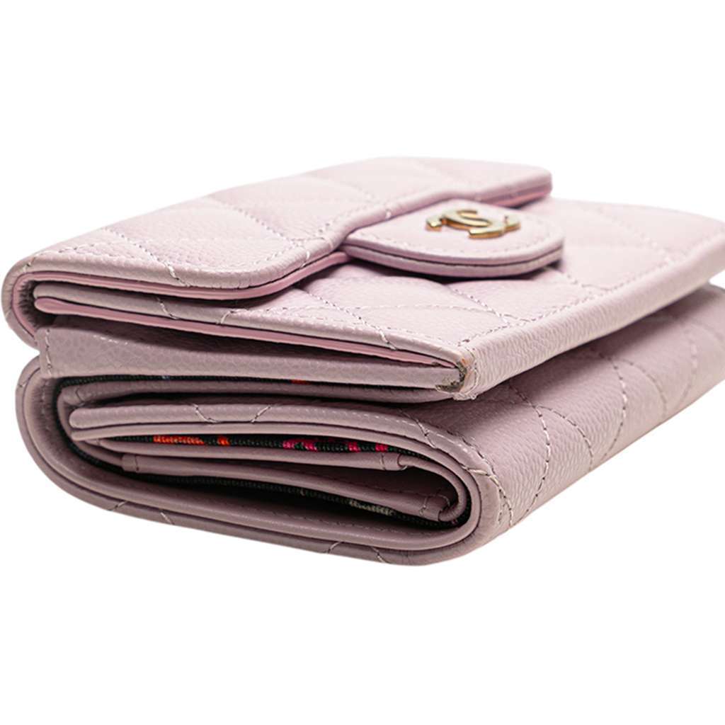 Chanel CC Quilted Caviar Compact Flap Wallet Pink Leather Good condition - Box View