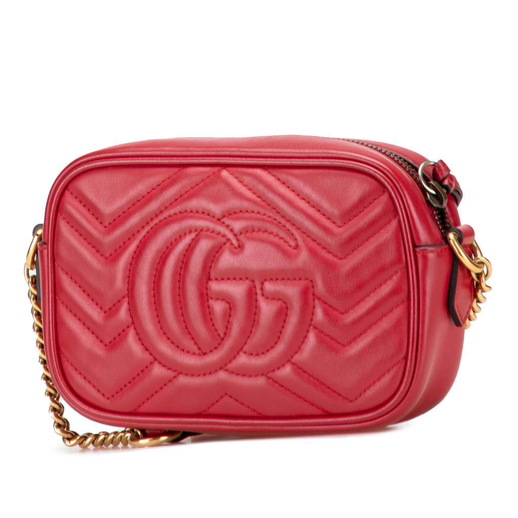 Gucci Mini GG Marmont Matelasse Leather Crossbody Red Leather Very good - Back View
