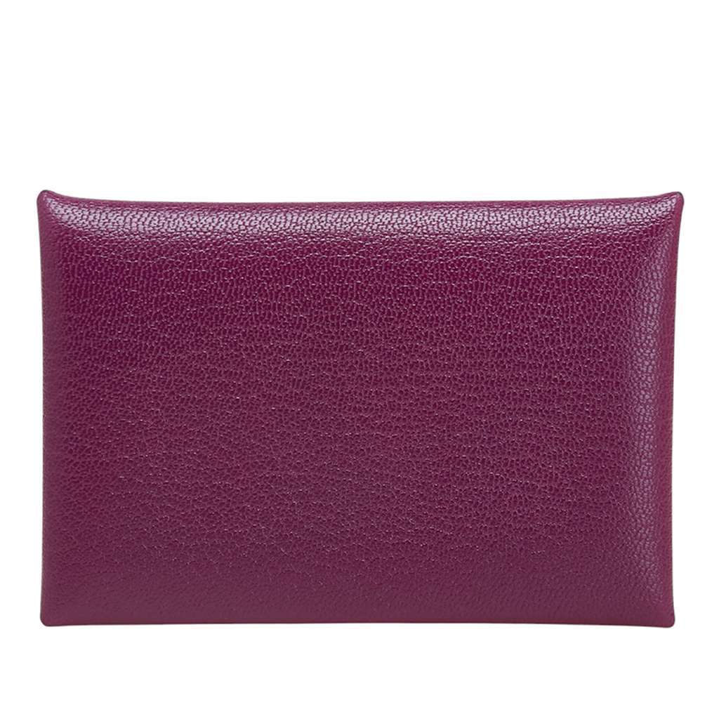 Hermès Chevre Mysore Calvi Card Holder Purple Leather Good condition - Front View