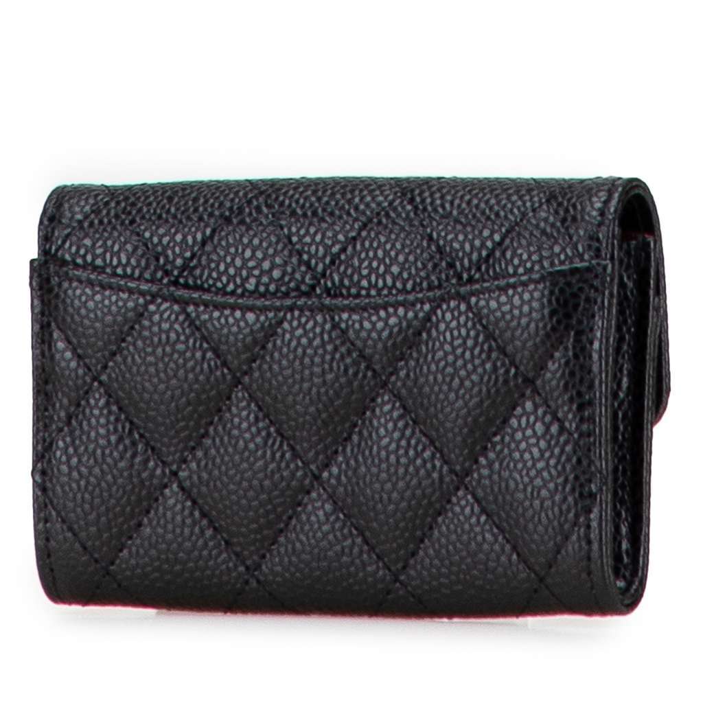 Chanel CC Quilted Caviar Flap Card Holder Wallet Black Leather Good - Back View