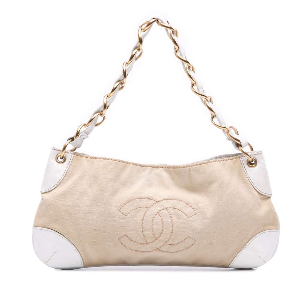 Chanel Canvas Olsen Shoulder Bag Brown Canvas Good - Front View