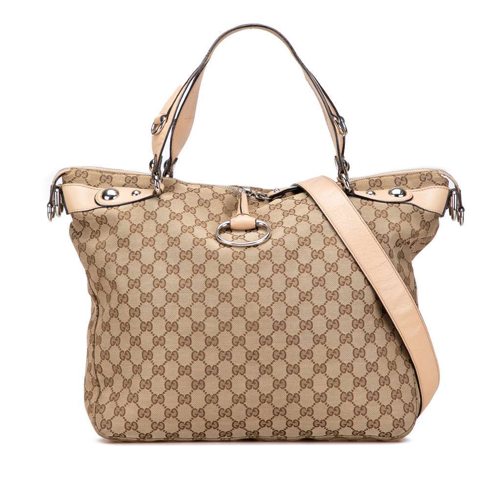 Gucci Large GG Canvas Icon Bit Satchel Brown Canvas Good condition - Front View