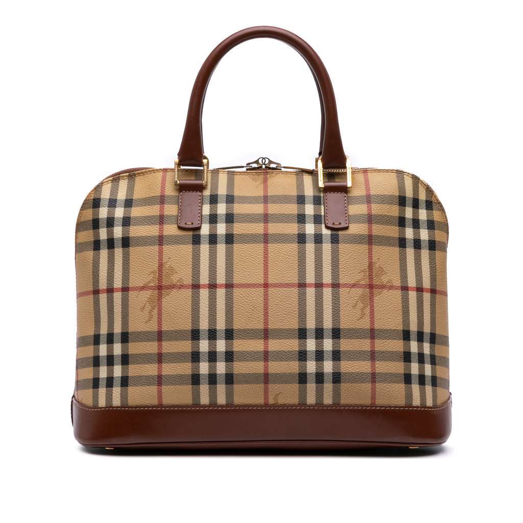 Burberry Haymarket Check Coated Canvas Handbag Brown Canvas Good - Front View