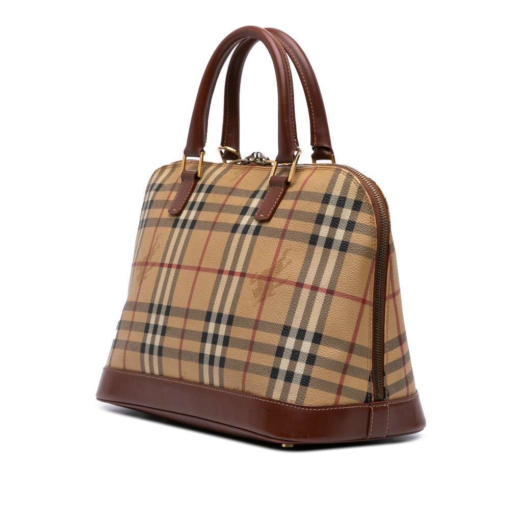 Burberry Haymarket Check Coated Canvas Handbag Brown Canvas Good - Back View