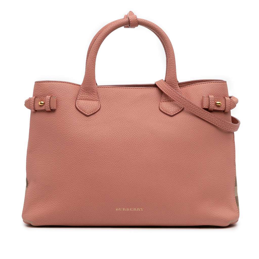 Burberry Medium Leather and House Check Banner Satchel Pink Leather Good - Front View