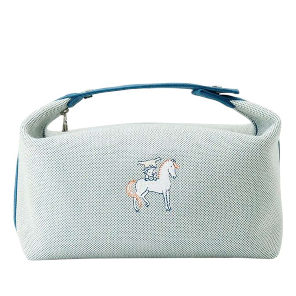 Hermès Large Canvas Bride A Brac Cabriole Case Blue Canvas Very good condition - Front View