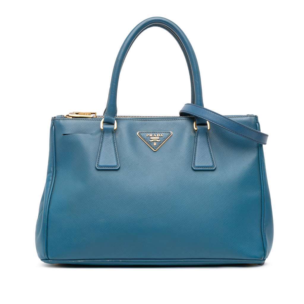 Prada Small Saffiano Lux Galleria Double Zip Satchel Blue Leather Good condition - Front View
