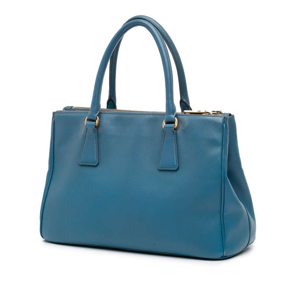 Prada Small Saffiano Lux Galleria Double Zip Satchel Blue Leather Good condition - Back View