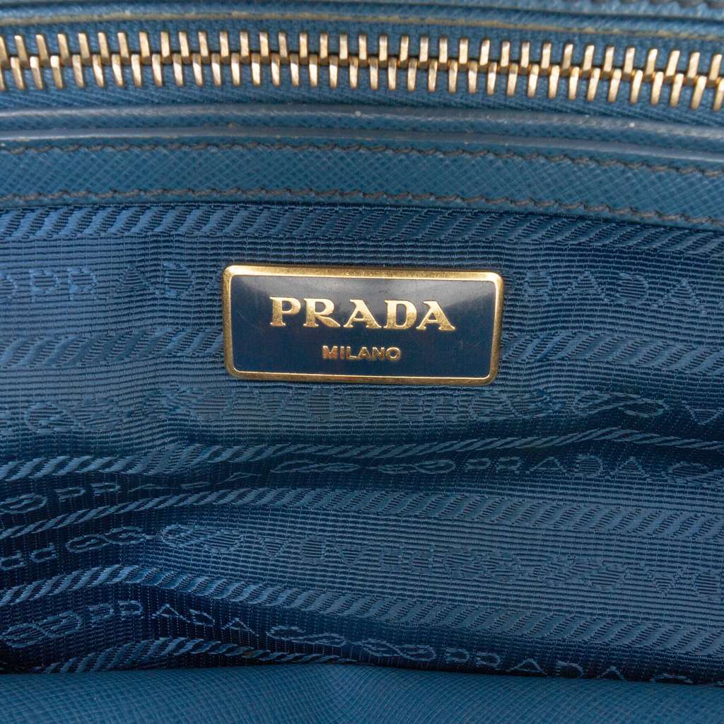 Prada Small Saffiano Lux Galleria Double Zip Satchel Blue Leather Good condition - Box View