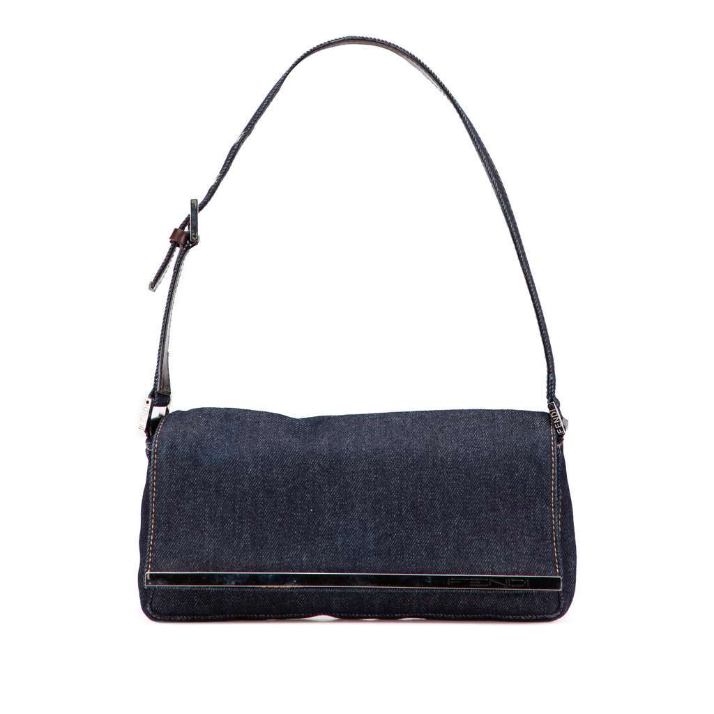 Fendi Denim Shoulder Bag Blue Denim Good - Front View