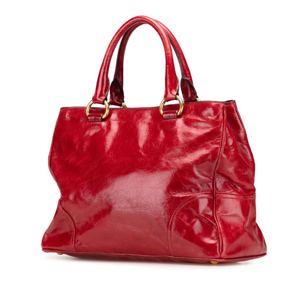Prada Vitello Shine Satchel Red Leather Good - Back View