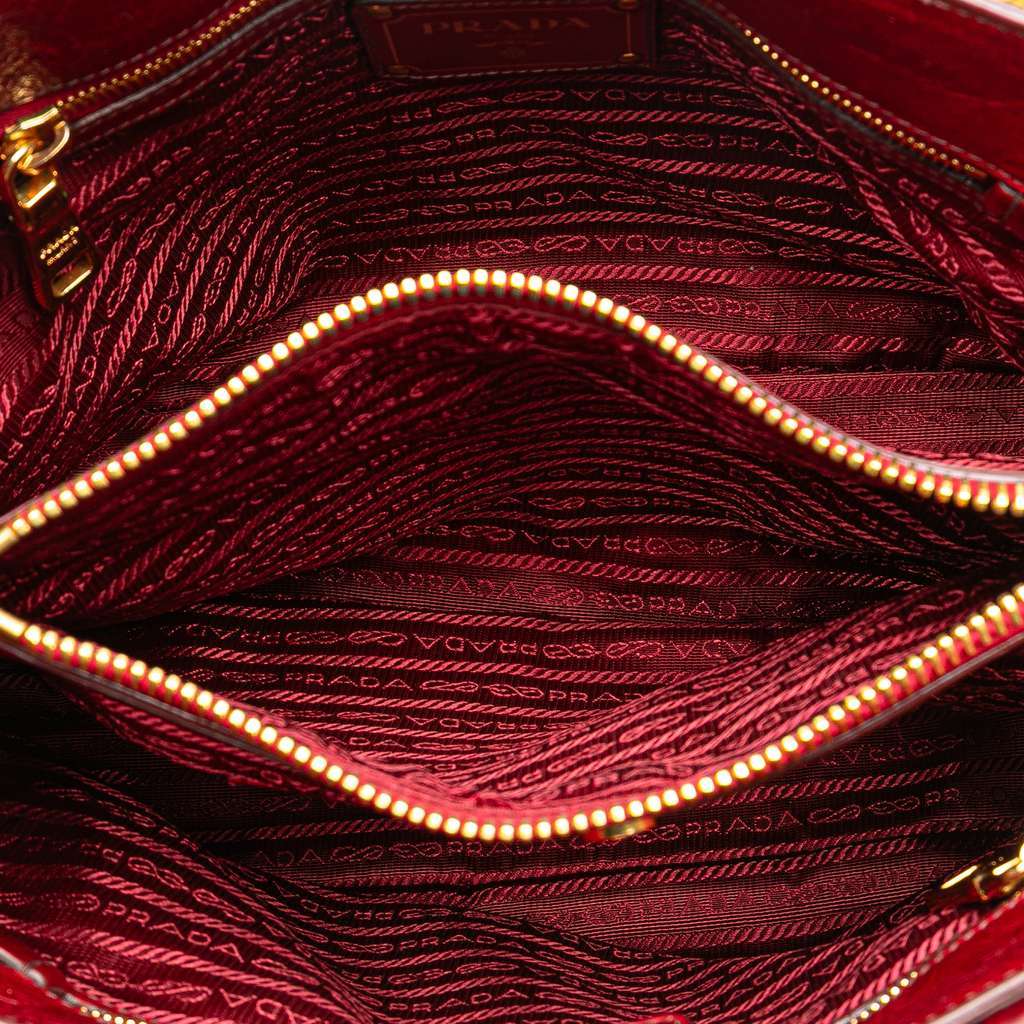 Prada Vitello Shine Satchel Red Leather Good - Model View