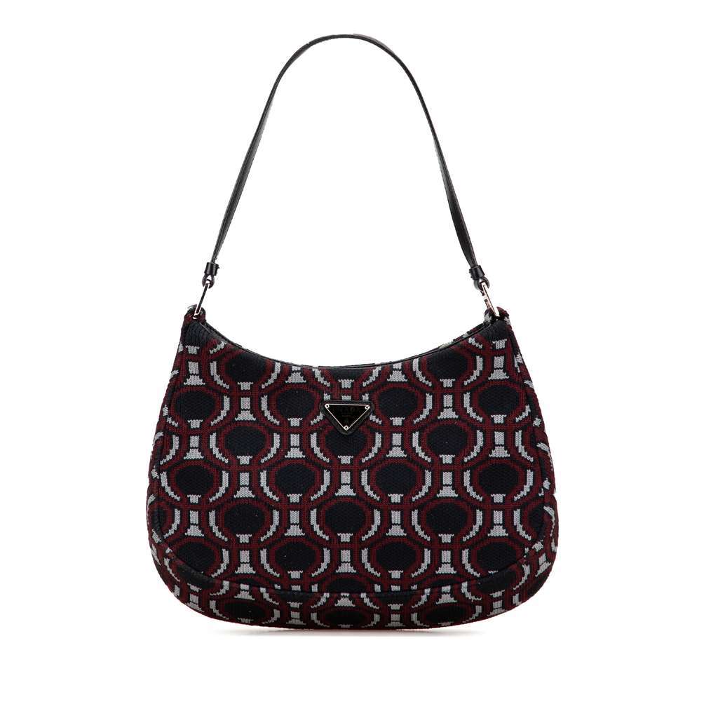Prada Jacquard Knit Cleo Shoulder Bag Black Jacquard Very good - Front View