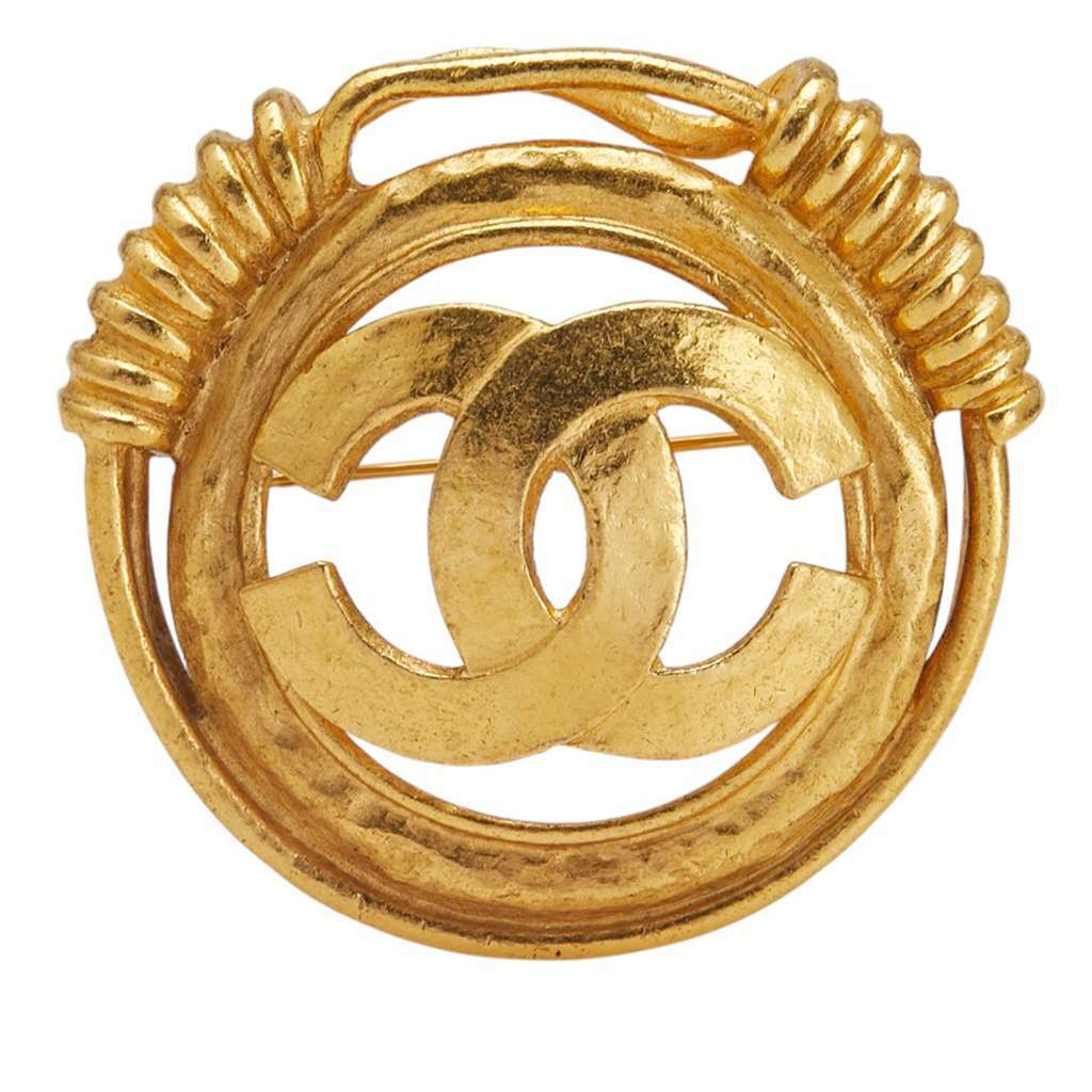 Chanel Gold Plated CC Brooch Gold Metal Good - Front View