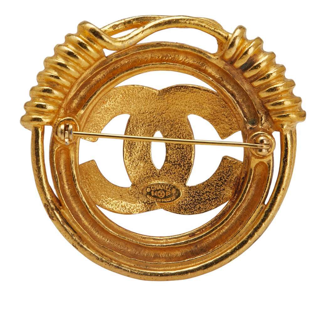 Chanel Gold Plated CC Brooch Gold Metal Good - Back View