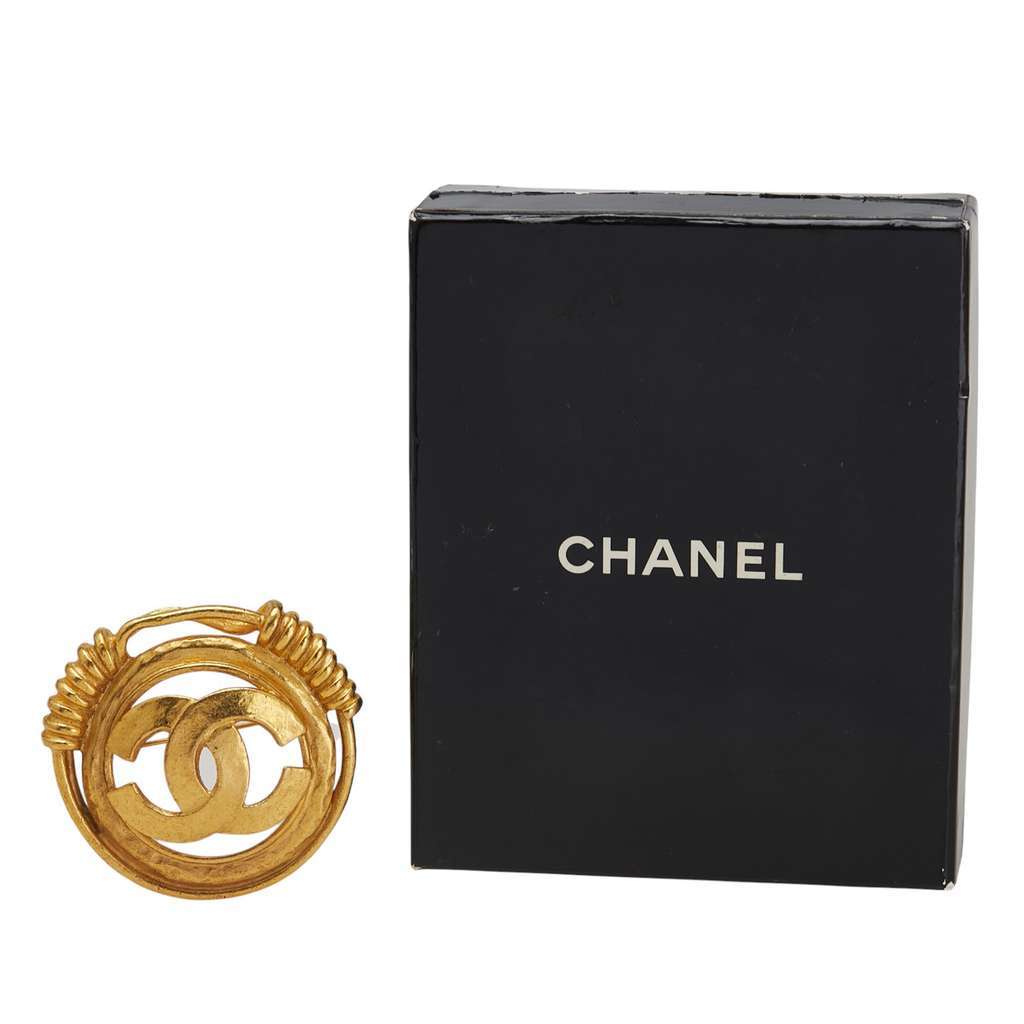 Chanel Gold Plated CC Brooch Gold Metal Good - Model View