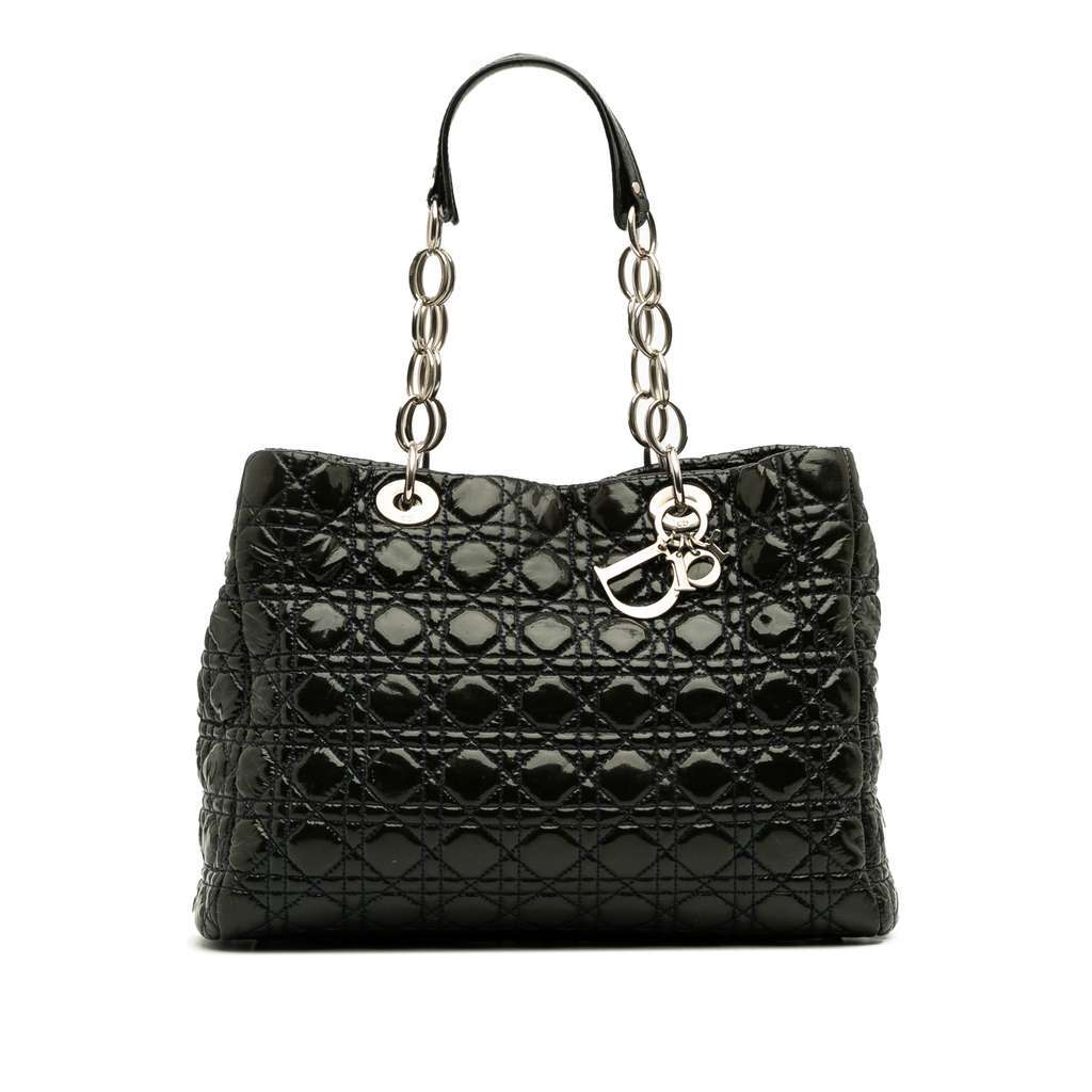 Dior Large Patent Cannage Lady Dior Soft Shopping Tote Green Leather Good condition - Front View
