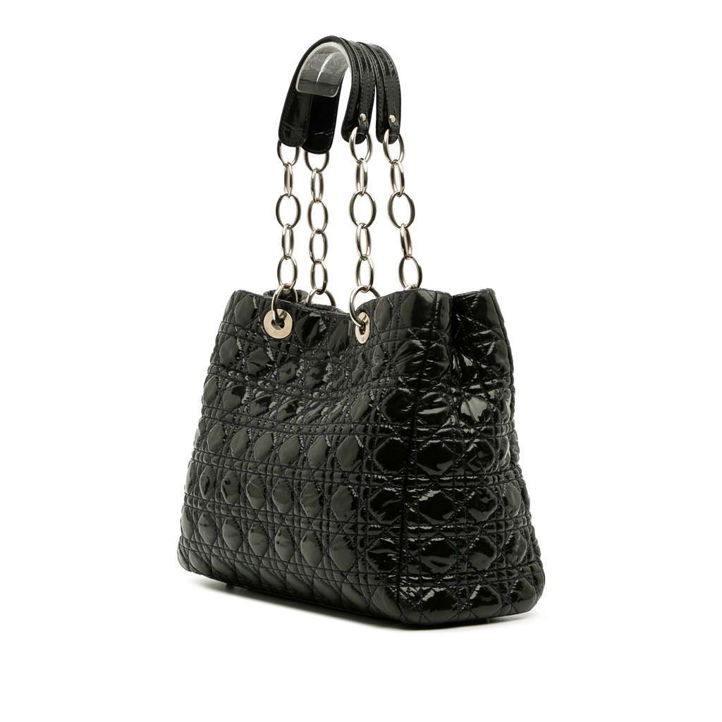 Dior Large Patent Cannage Lady Dior Soft Shopping Tote Green Leather Good condition - Back View